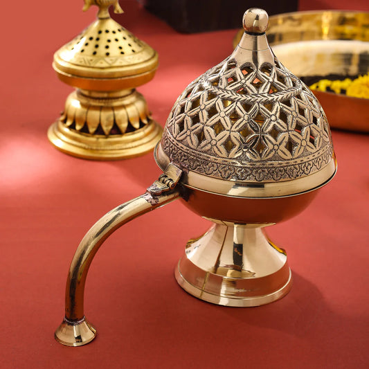 Brass Dhoop Dani & Incense Holder With Handle