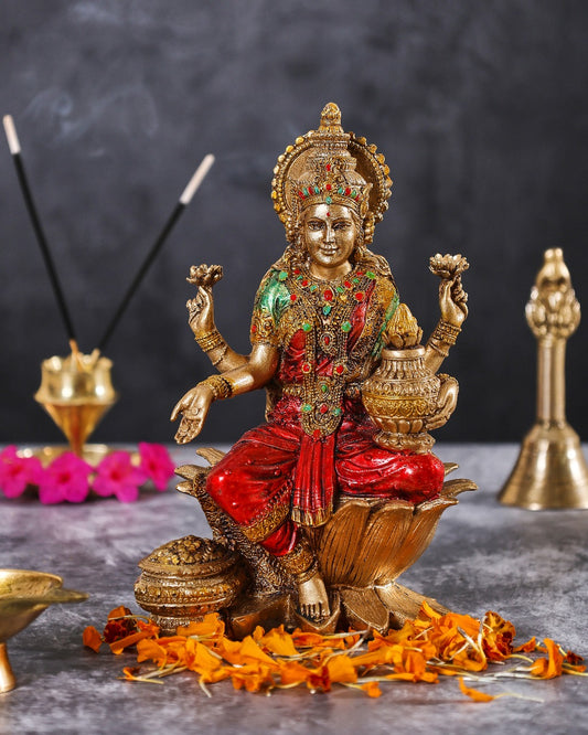 Goddess Laxmi Sitting on Kamal Idol (7 Inches)