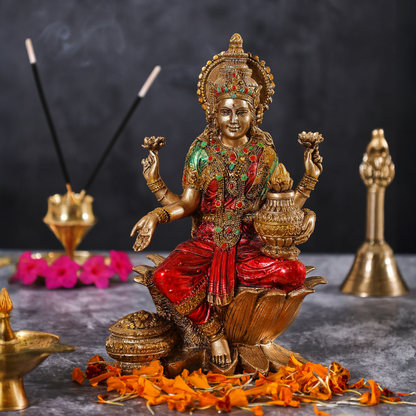 Goddess Laxmi Sitting on Kamal Idol (6.5  Inches)