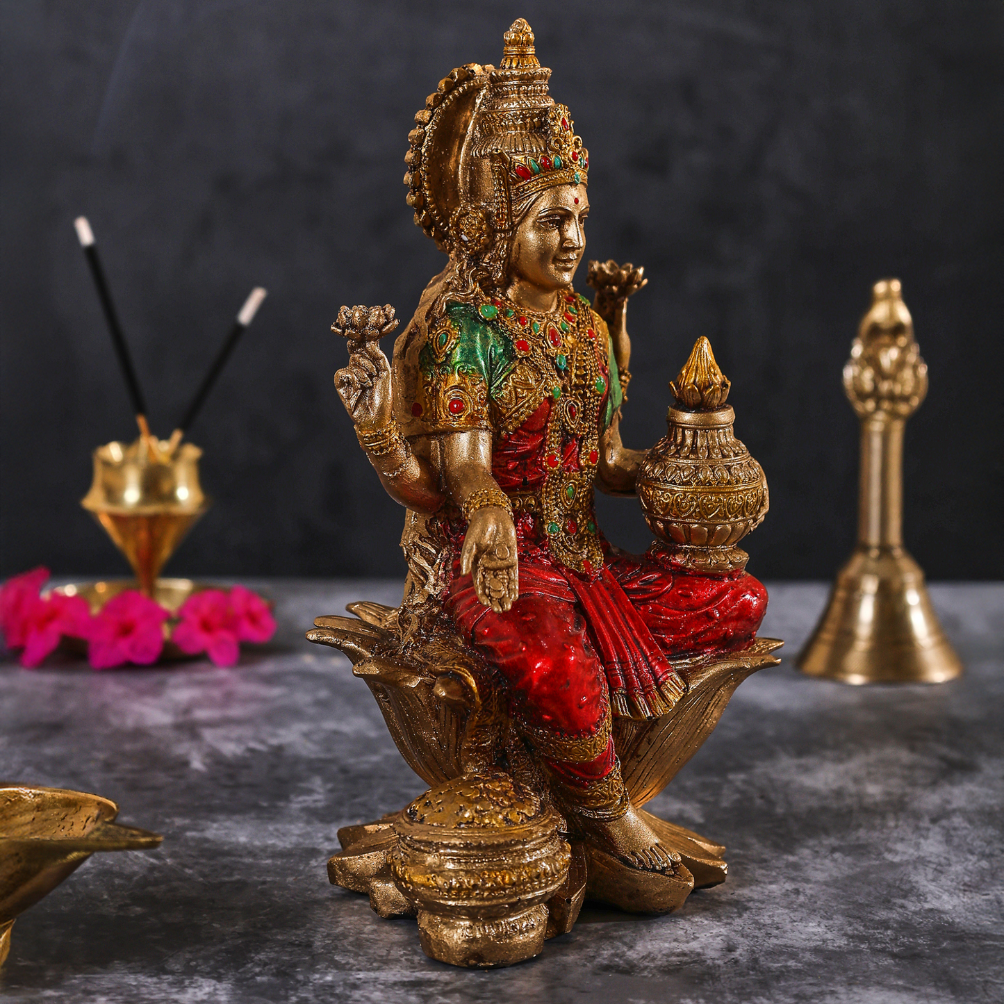 Goddess Laxmi Sitting on Kamal Idol (6.5  Inches)