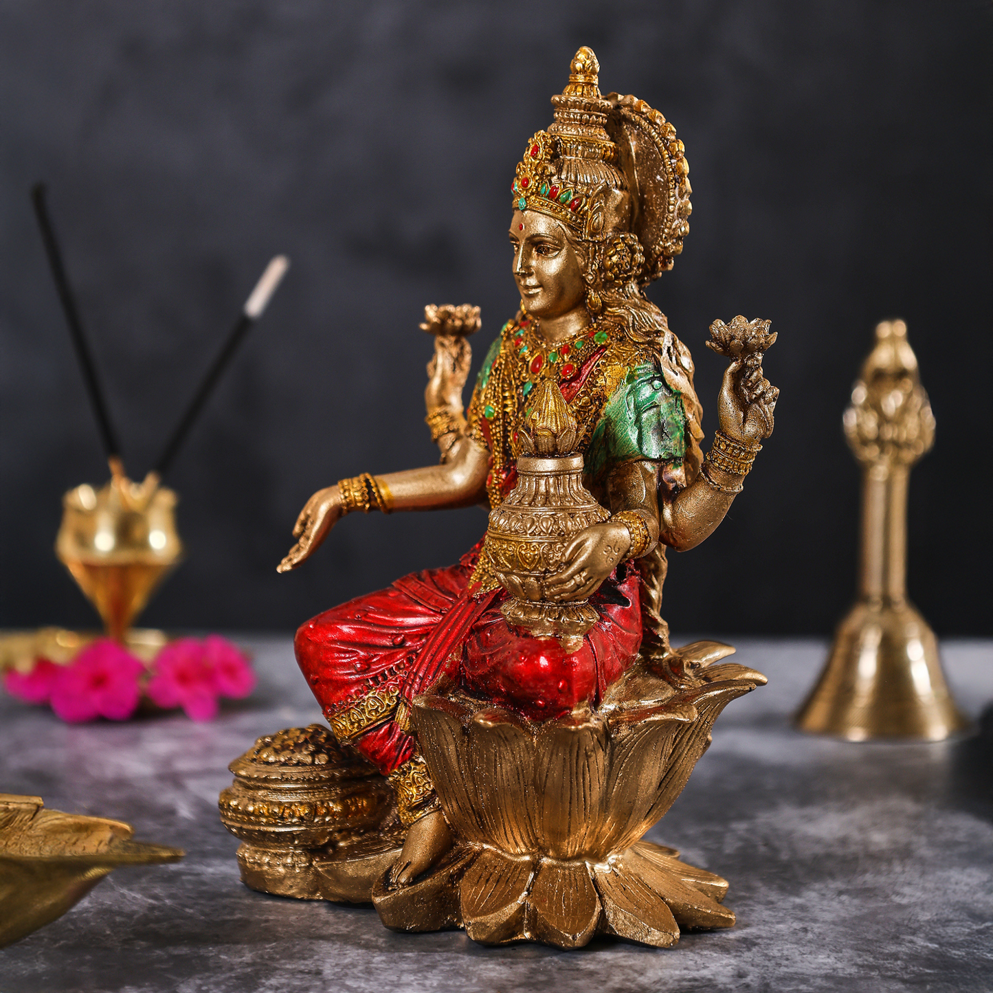 Goddess Laxmi Sitting on Kamal Idol (6.5  Inches)